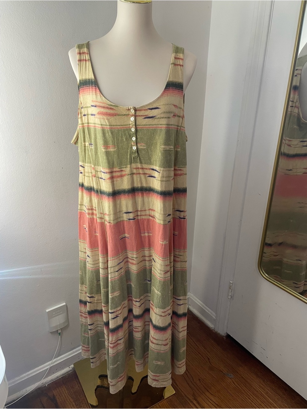 Ralph Lauren Striped Maxi Dress in Olive Green, Coral & Cream
